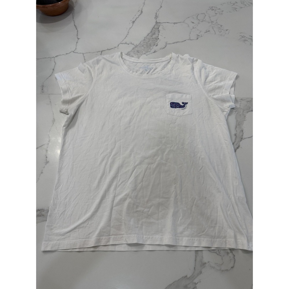 Vineyard Vines Shirt Womens XL White Pocket Whale Graphic Crew Neck Cotton Tee